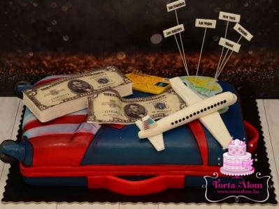 Amerika kapitány gurulós bőrönd torta utazás témával