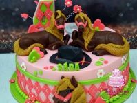 Pink-zöld lovas torta